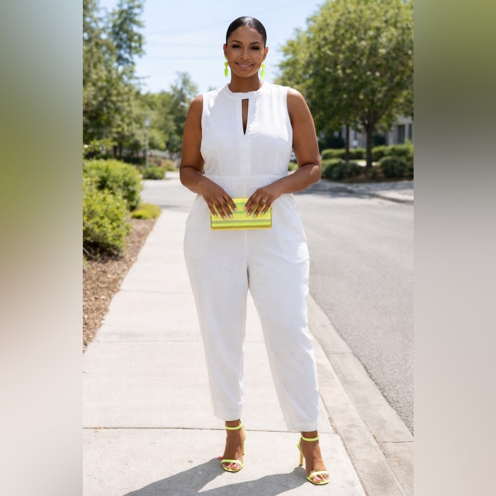 bebe White Sleeveless Jumpsuit